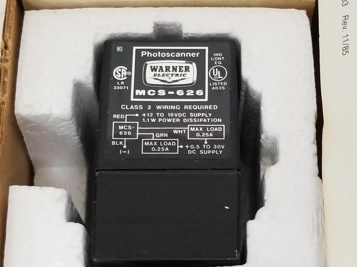 Used NIB WARNER ELECTRIC MCS-626 PHOTOELECTRIC DIFFUSE REFLECTIVE P/N: 7105-448-002