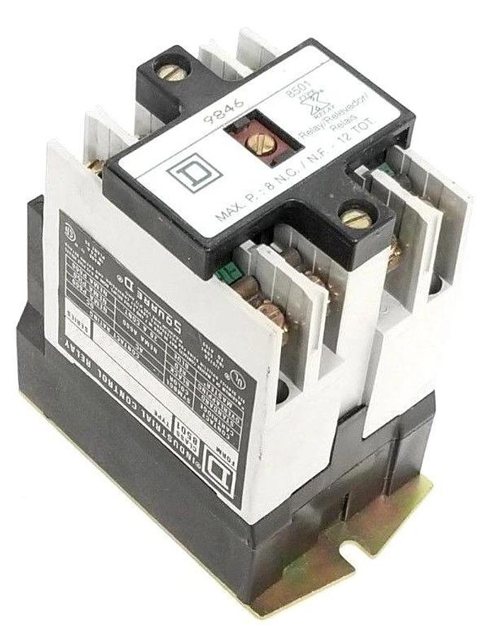 Used SQUARE D 8501-X0-00 CONTROL RELAY 9845 SER. A 9998-X62 W/ 8501XC1 RELAY CONTACTS