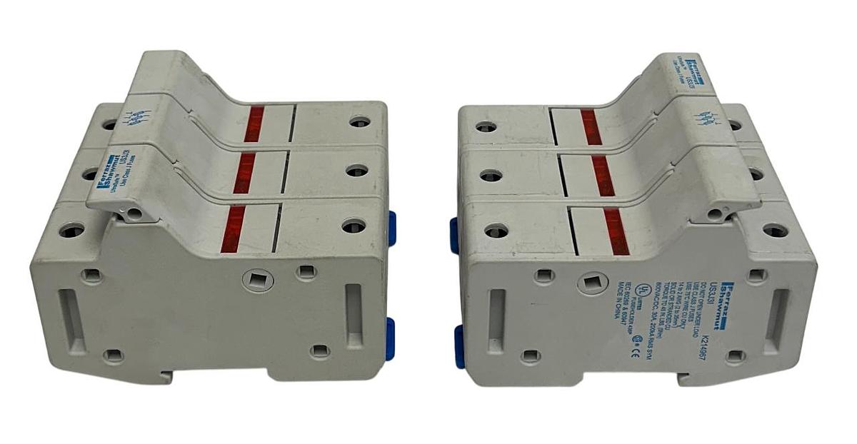 Used 2 FERRAZ SHAWMUT US3J3I / K214967 FUSE HOLDERS ULTRASAFE 30A 600VAC/DC USNP