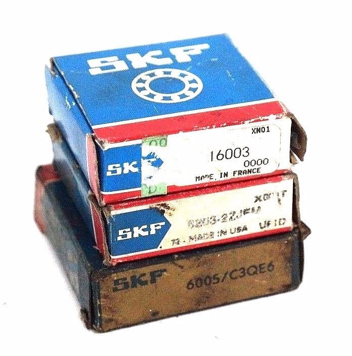 Used LOT OF 3 NEW SKF BEARINGS 6203-2ZJEM, 6005/C3QE6, 16003