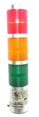 Used IDEC TYPE LT1A SIGNAL LIGHT TOWER RED, ORANGE, GREEN 24V AC/DC