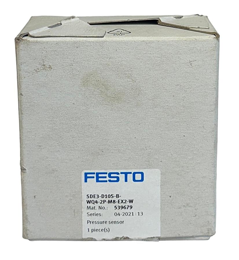 Used FESTO SDE3-D10S-B-WQ4-2P-M8-EX2-W / 539679 PRESSURE SENSOR W/ DISPLAY NSMP
