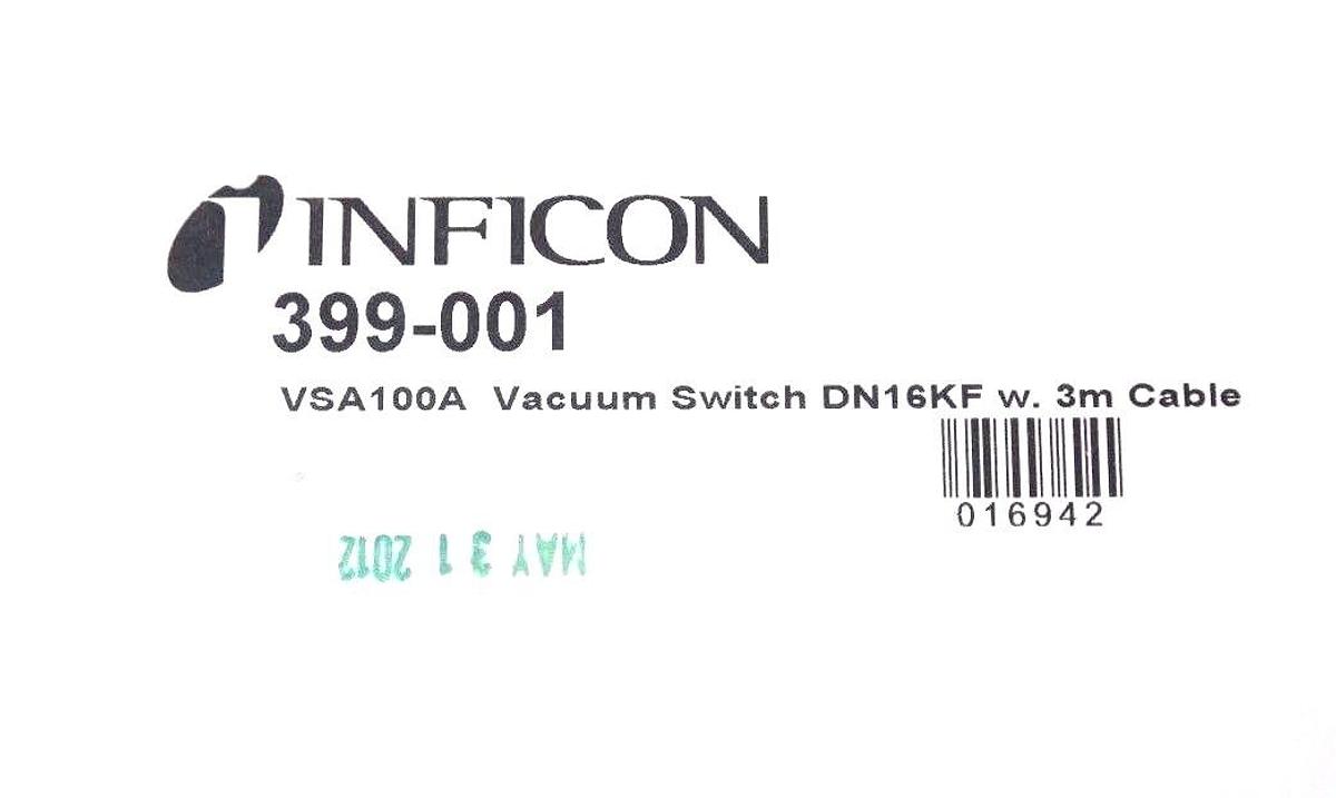 Used NIB INFICON 399-001 VAS100A VACUUM SWITCH DN16KF W. 3M CABLE 399001