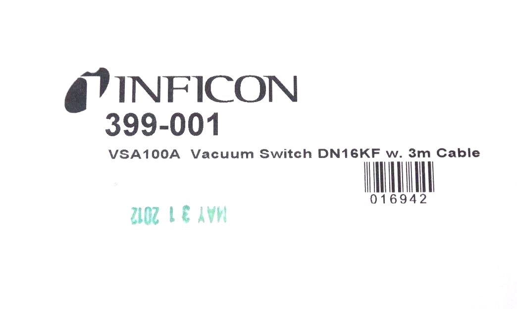 Used NIB INFICON 399-001 VAS100A VACUUM SWITCH DN16KF W. 3M CABLE 399001