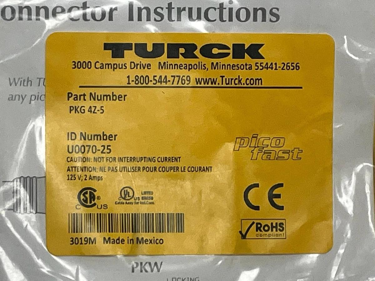 Used Turck PKG 4Z-5 Cordset M8 Female Straight 4-Pin 5M - New Surplus Sealed