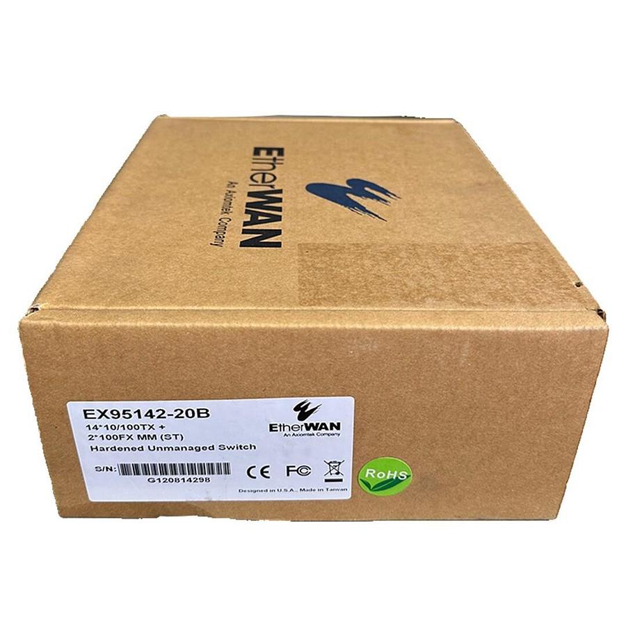 Used NEW EtherWAN EX95142-20B / EX9514220B HARDENED UNMANAGED SWITCH 16-PORT 10/100TX