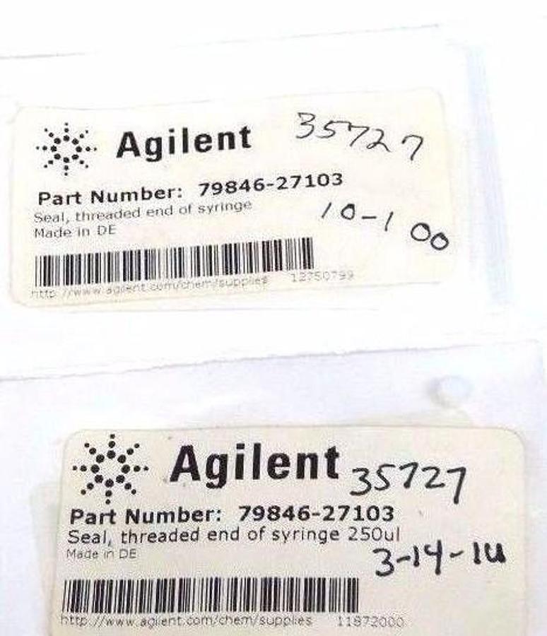 (2) NEW AGILENT TECHNOLOGIES 79846-27103 SEALS, THREADED END OF SYRINGE 250uL