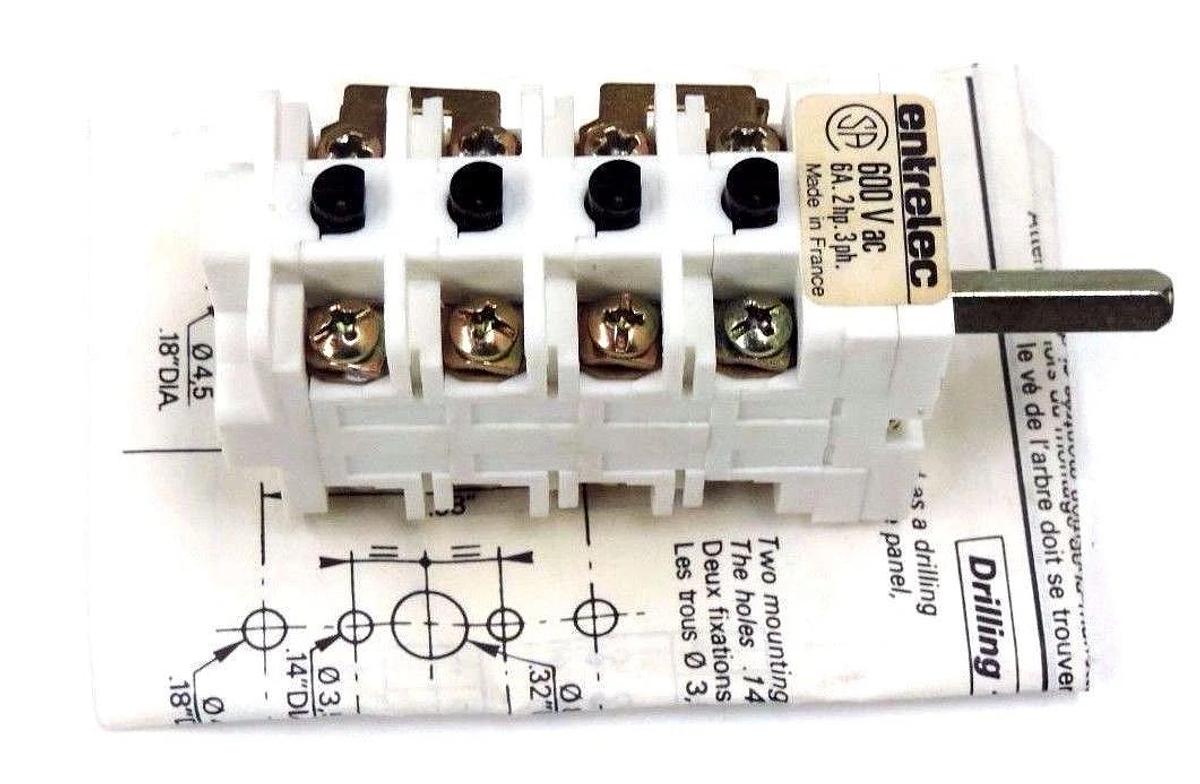 NIB ENTRELEC VY6 T/0801/ST ROTARY SWITCH 600VAC, 6A, 2HP, 3PH, VY6