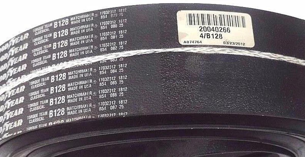 Used NEW GOODYEAR 20040266 4/B128 HY-T TORQUE TEAM V-BELT, B128, 4 RIB, 128'' INSIDE