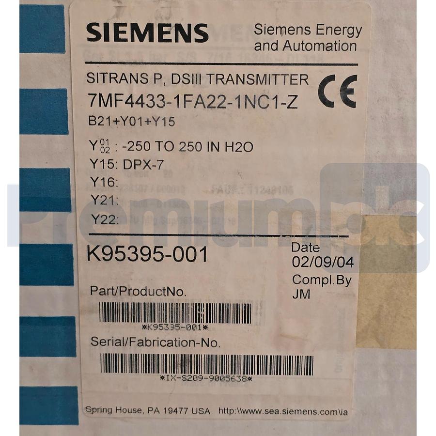 Used Siemens 7MF4433-1FA22-1NC1-Z B21+Y01+Y15 SITRANS P DS III Pressure Transmitter