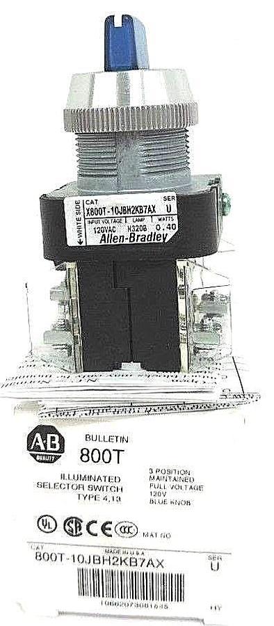 Used NIB ALLEN BRADLEY 800T-10JBH2KB7AX ILLUM. SELECTOR SWITCH 3-POS. 800T10JBH2KB7AX