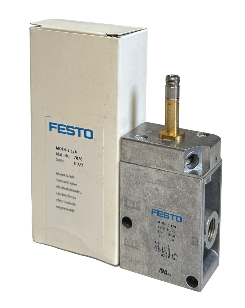Used NEW FESTO MOFH-3-1/4 / 7876 PILOT OPERATED SOLENOID VALVE 3/2 SINGLE NSMP