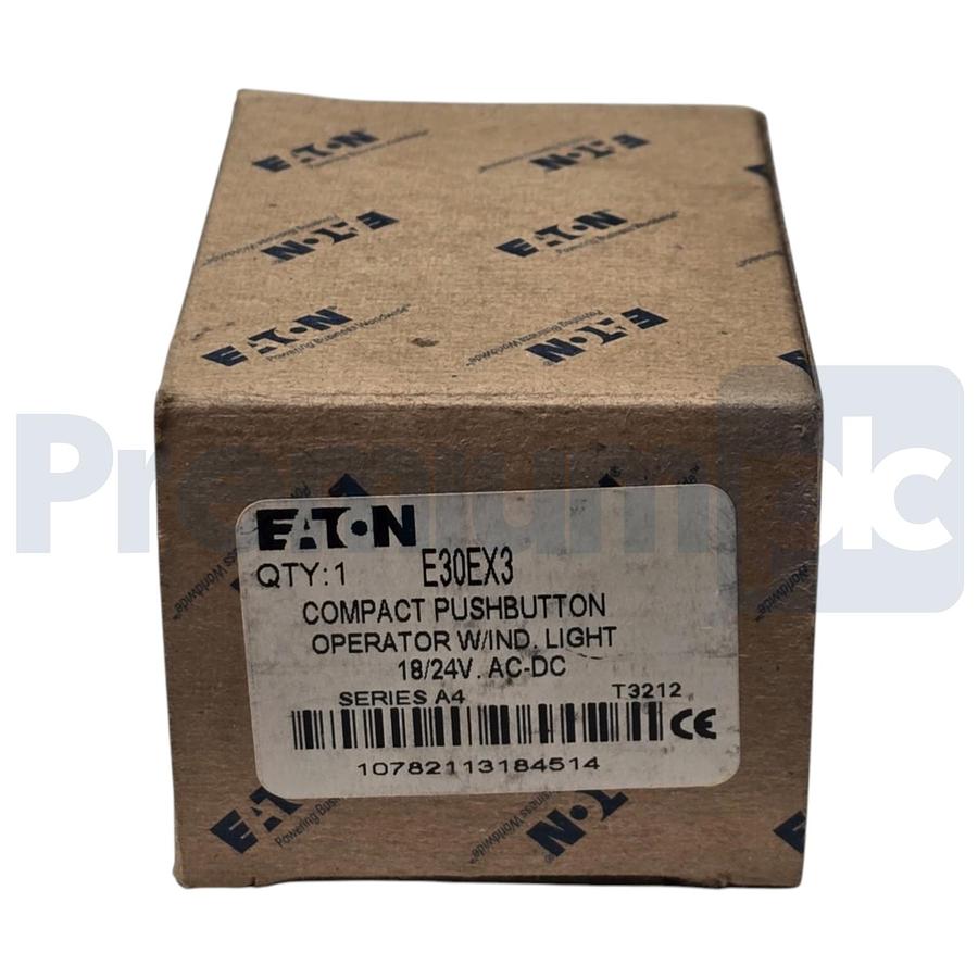 Used Eaton E30EX3 Compact Pushbutton Operator w/ Ind. Light 18/24V AC-DC Series A4