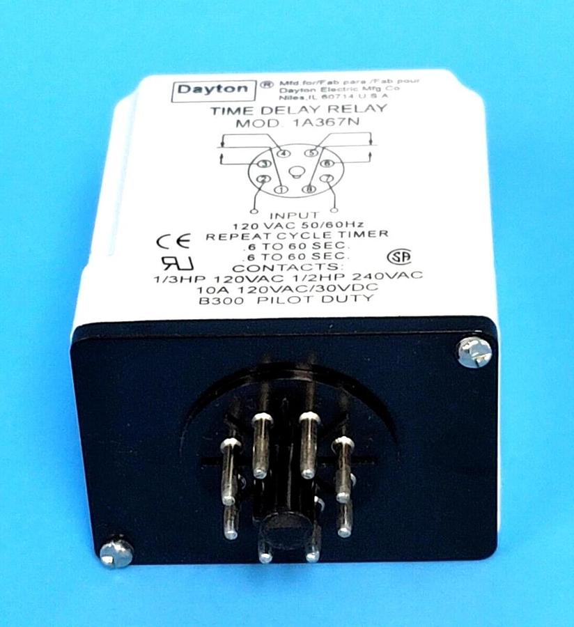 Used DAYTON 1A367N TIME DELAY RELAY .6 TO 60 SEC.