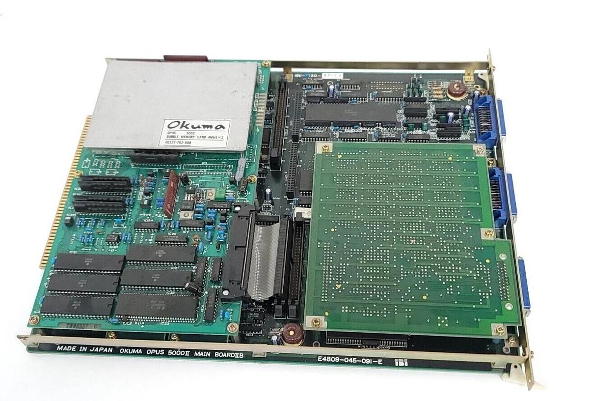 Used OKUMA E4809-045-091-E OPUS 5000 MAIN BOARD W/ E0227-702-008 BUBBLE MEMORY