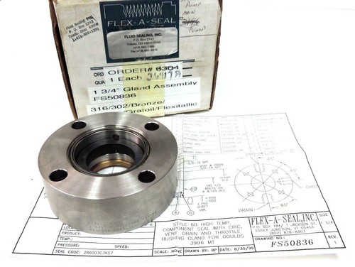 Used NEW FLEX A SEAL FS50836 SEAL W/CIRC VENT DRAIN AND THROTTLE BUSHING GLAND 1-3/4"