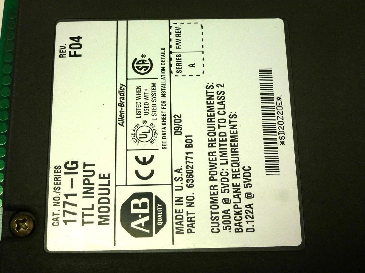 Used ALLEN BRADLEY 1771-IG SER. A REV F04 TTL INPUT MODULE 1771IG