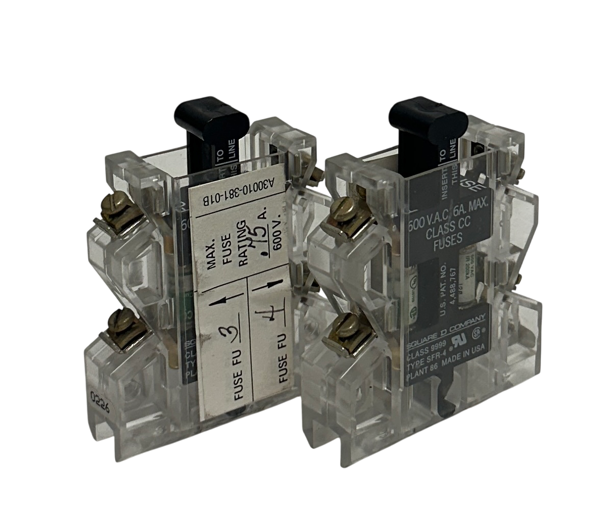 Used 2 SQUARE D A300110-381-01B / 9999 SFR-4 AUXILIARY FUSE HOLDER 2-FUSE 600VAC USNP