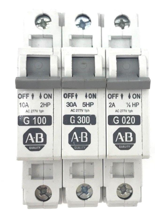 Used LOT OF 3 ALLEN BRADLEY 1492-CB1 SER. C CIRCUIT BREAKERS G-020, G-100, G-300