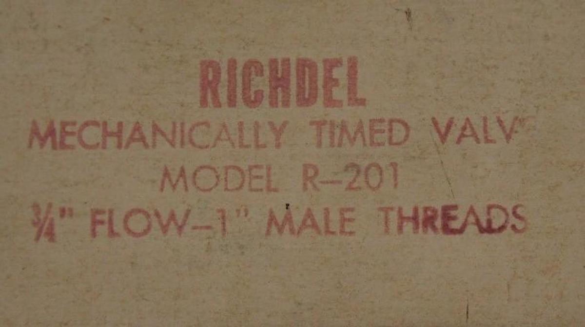 Used NIB RICHDEL MODEL R-201 MECHANICALLY TIMED VALVE 3/4" FLOW, 1" MALE NPT, R201