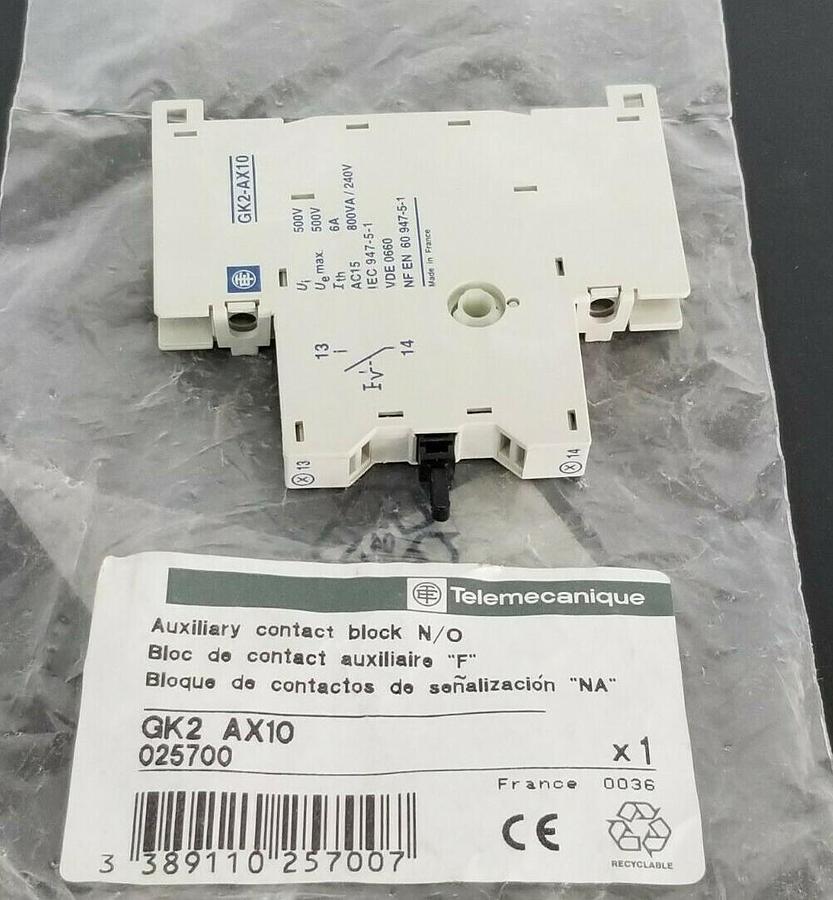 Used NEW TELEMECANIQUE GK2-AX10 AUX. CONTACT BLOCK N/O GK2AX10