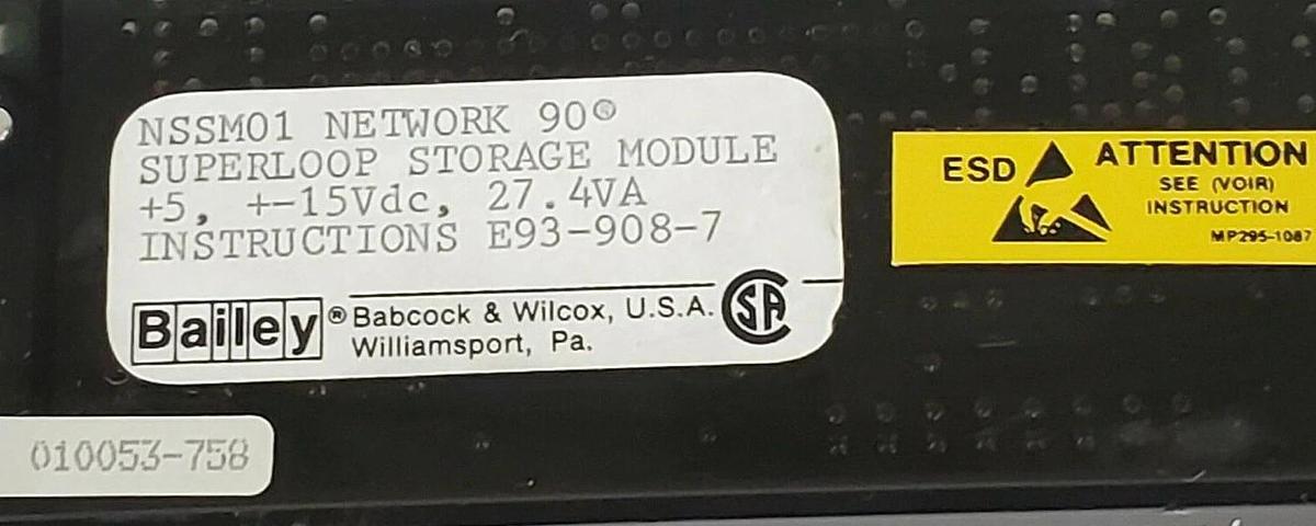 Used BAILEY CONTROLS NSSM01 MODULE SUPER LOOP STORAGE 5-15VDC 27.4VA