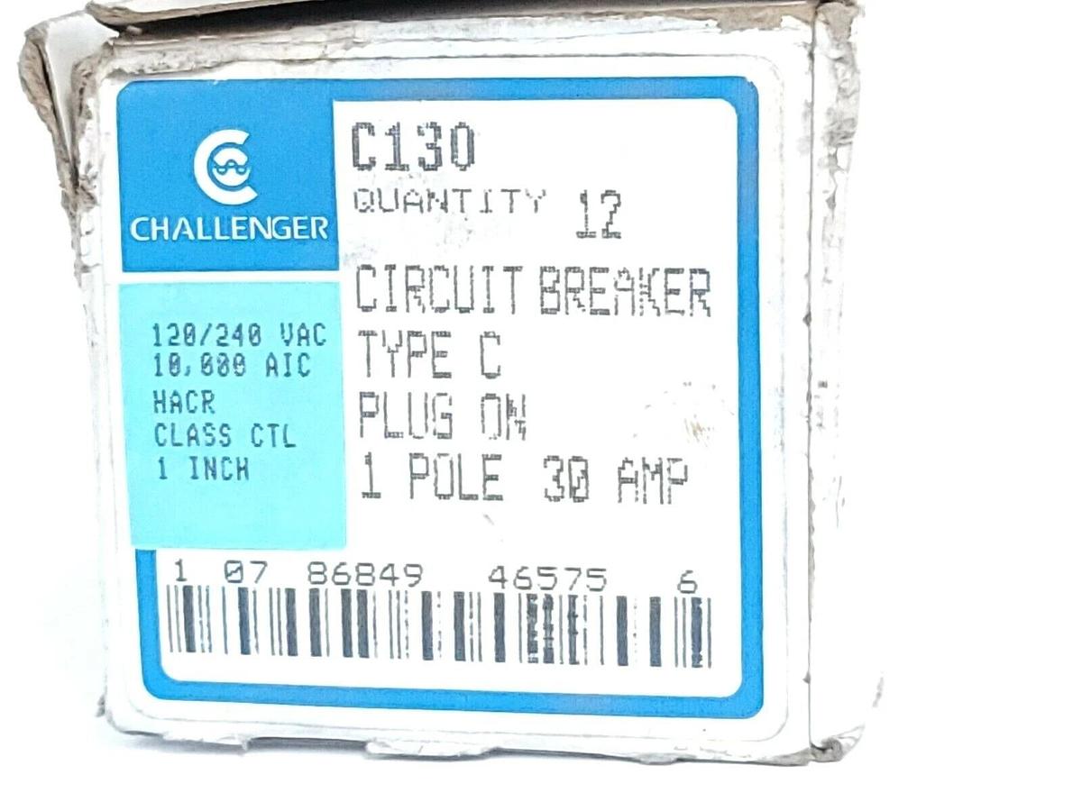 Used BOX OF 11 NEW CHALLENGER C130 CIRCUIT BREAKERS TYPE C 1P, 30A