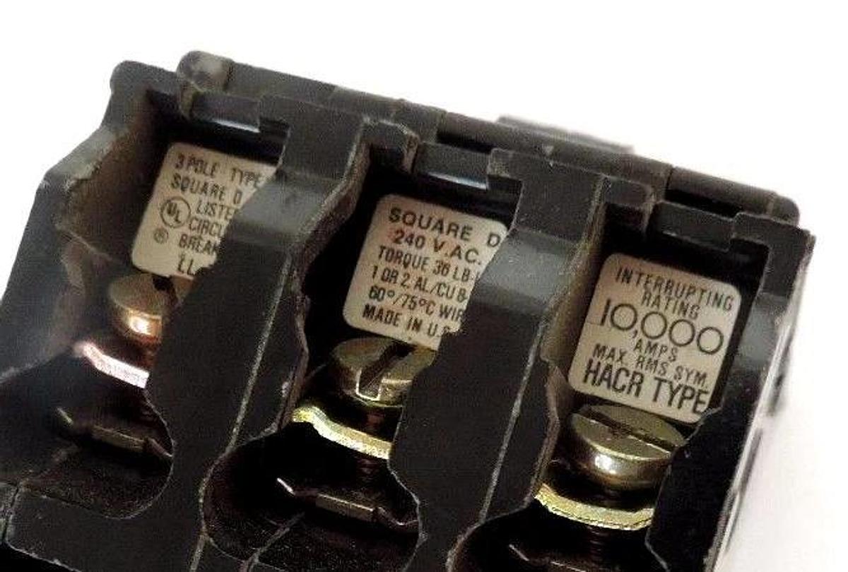 Used SQUARE D TYPE Q0 CIRCUIT BREAKER HACR TYPE HACR20, 3-POLE