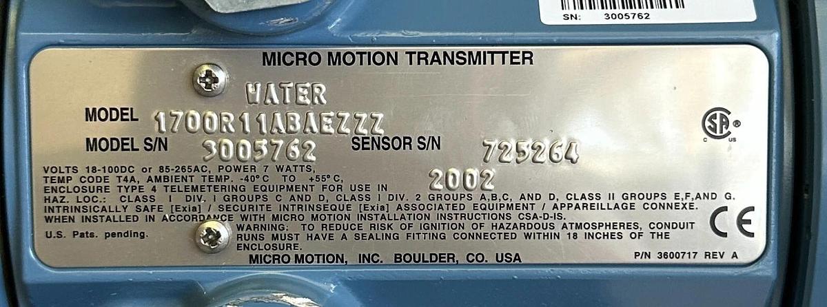 Used MICRO MOTION 1700R11ABAEZZZ WATER SINGLE VARIABLE SMART TRANSMITTER 3600734 1700