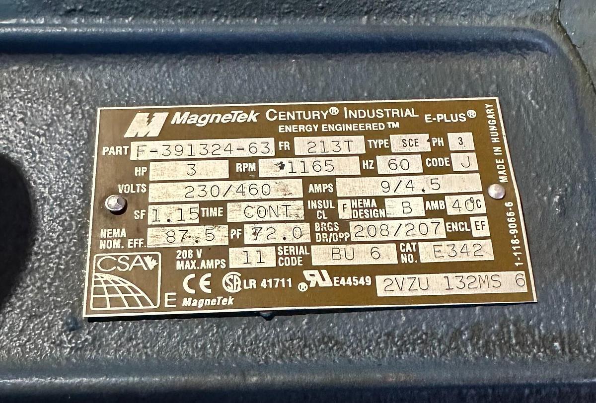 Used NEW AO SMITH MAGNETEK F-391324-63 / F39132463 ELECTRICAL MOTOR 3HP 3PH 1165RPM