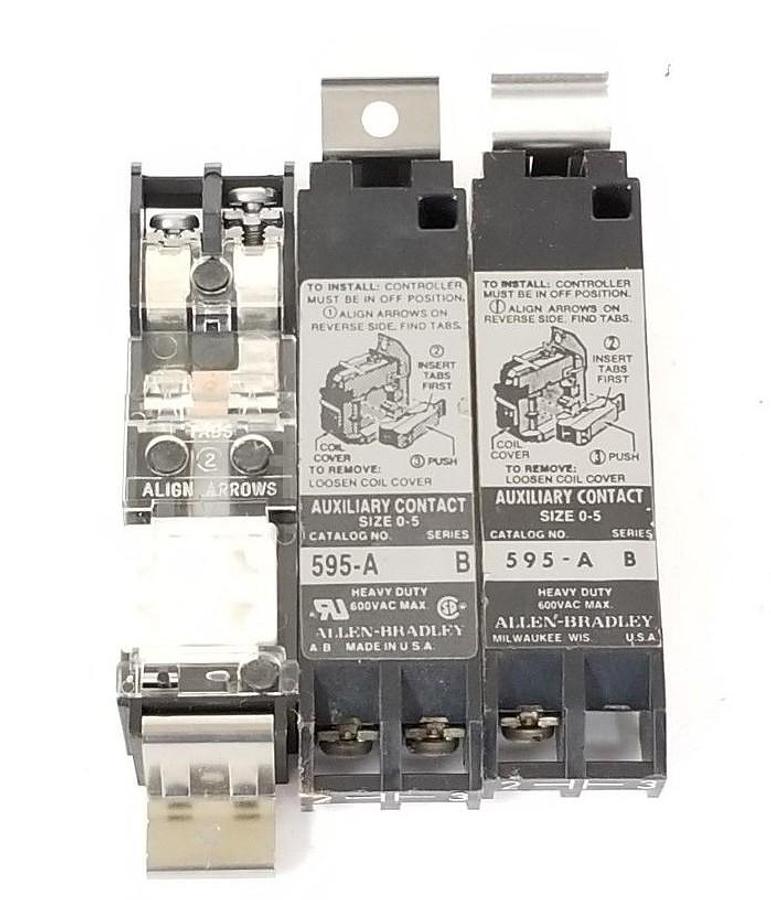 Used LOT OF 3 ALLEN BRADLEY 595-A AUXILIARY CONTACTS SIZE 0-5, 595A