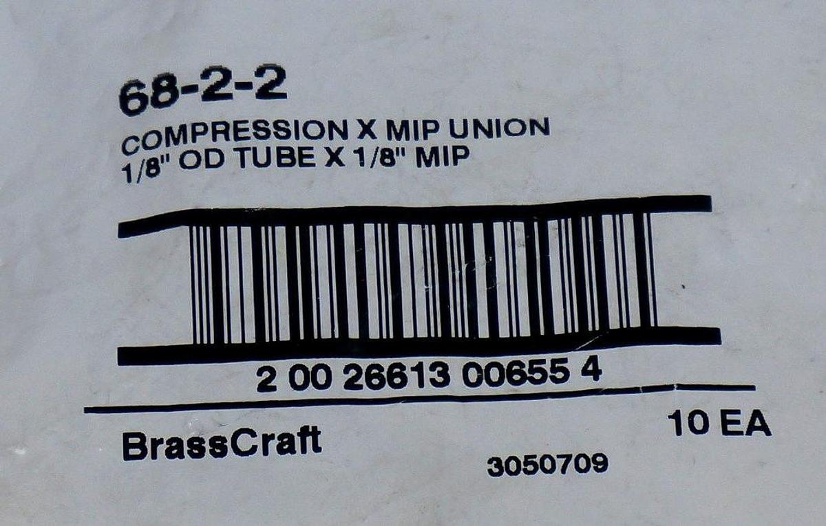 BAG OF 10 NEW BRASSCRAFT 68-2-2 COMPRESSION X MIP UNION 1/8" OD TUBE X 1/8" MIP