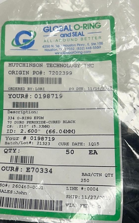 Used 50 GLOBAL O-RING AND SEAL E70334 O-RINGS DURO 70 BLACK 2.60'' ID (66.04mm) NSMP