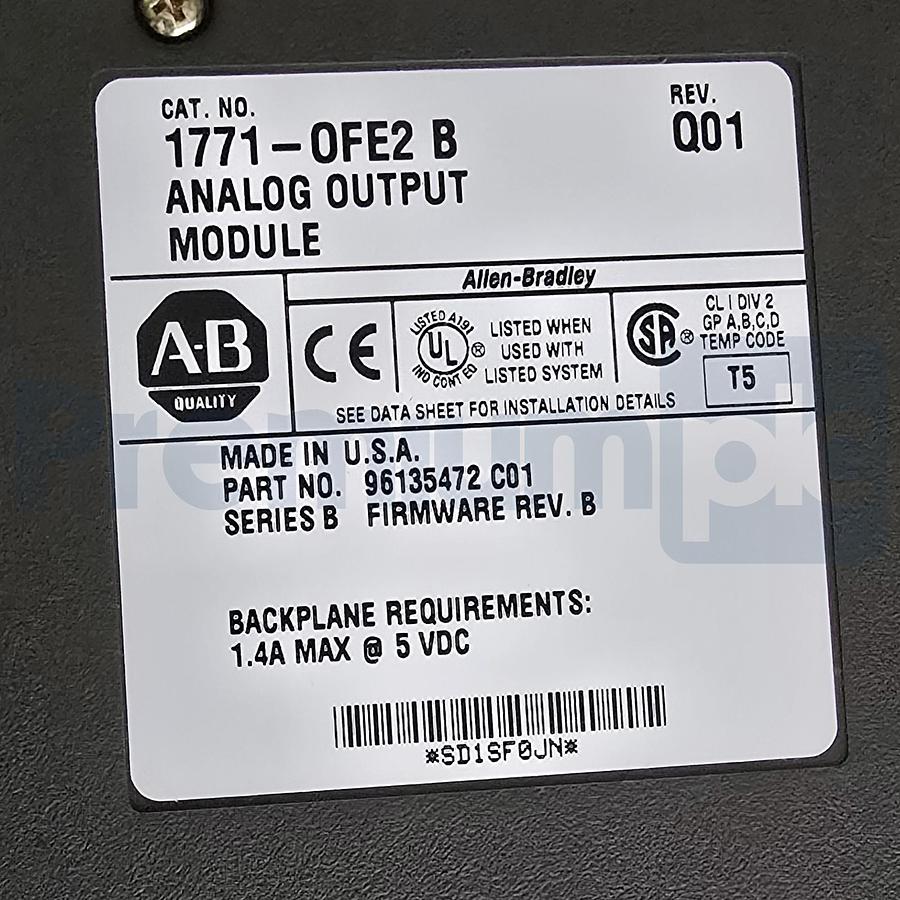 Used ALLEN BRADLEY 1771-OFE2 /B PLC-5 ANALOG OUTPUT MODULE REV. Q01 F/W: B NSMP