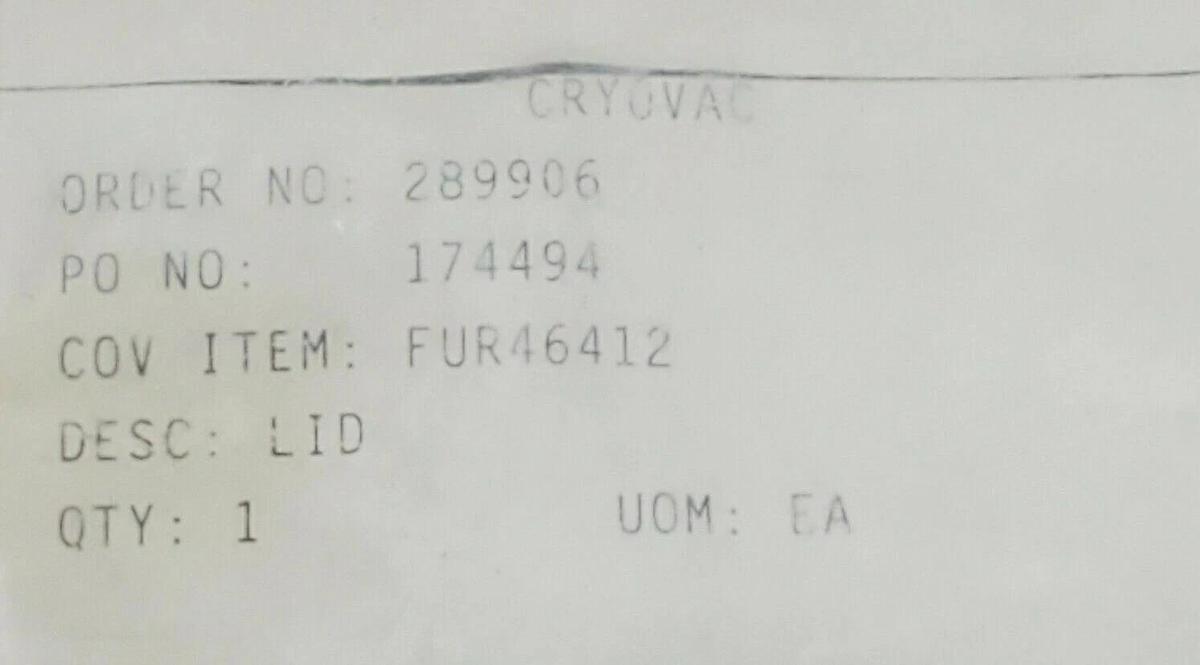 NEW CRYOVAC FUR46412 LID 4'' O.D. 1-1/4'' BORE