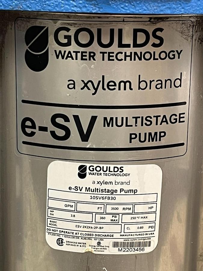 Used Goulds 10SV6FB30 e-SV Vertical Multistage Pump End w/ American Controls Stand