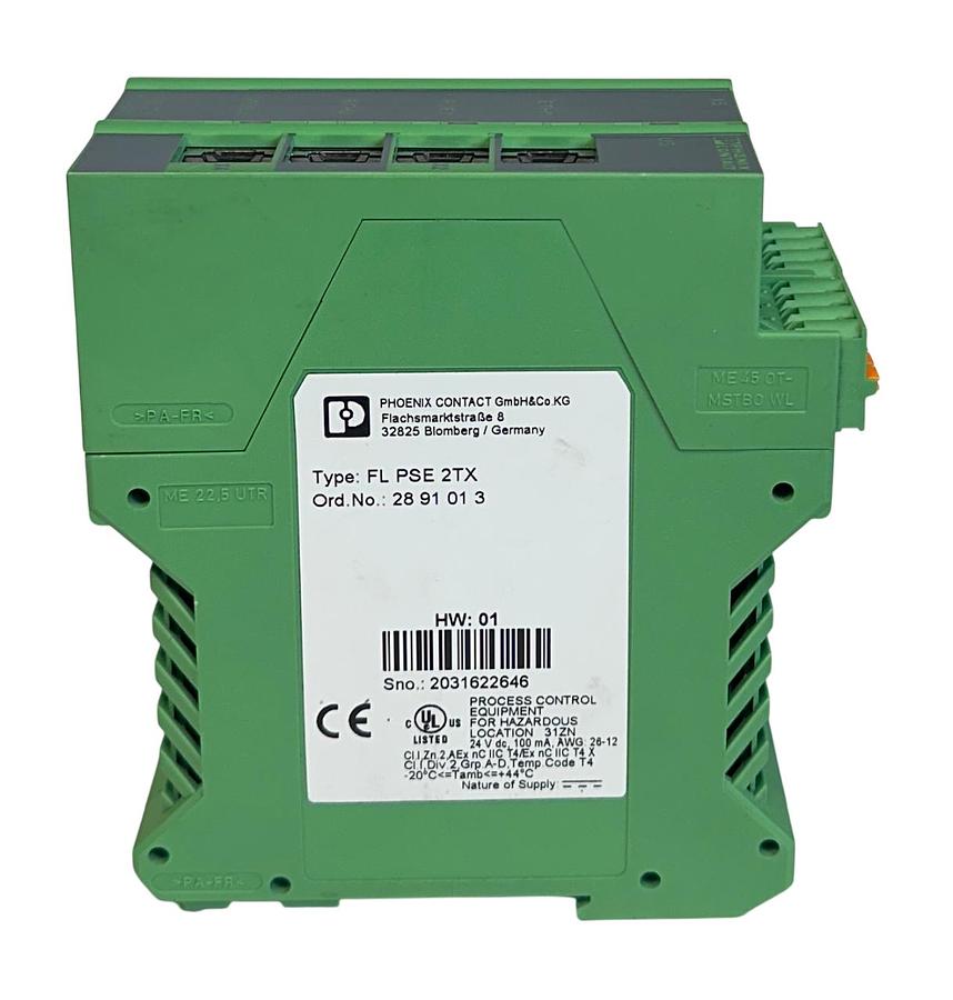Used PHOENIX CONTACT FL PSE 2TX / 2891013 EtherNet SWITCH 2ETH/2POE 24VDC 100mA NSMP