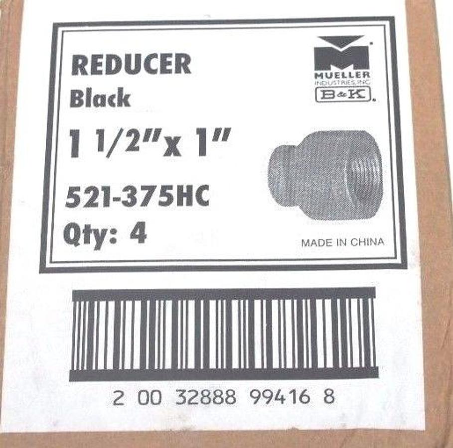 Used BOX OF 4 NEW MUELLER 521-375HC BLACK REDUCERS 1-1/2" X 1", 521375HC
