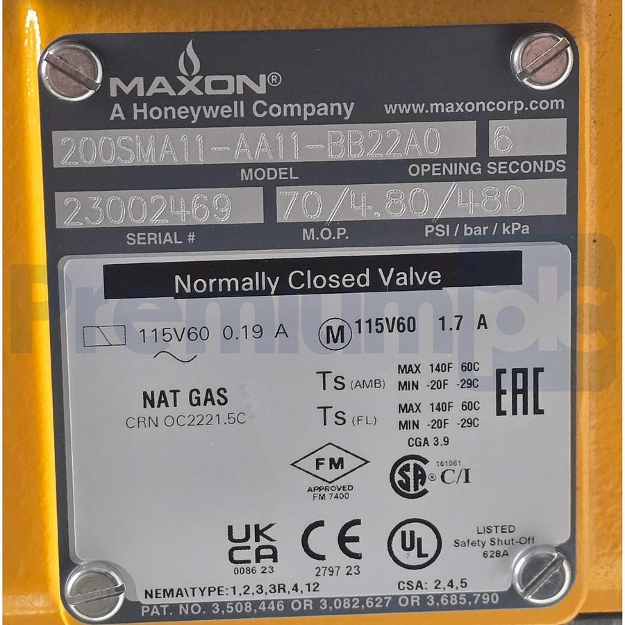 Honeywell Maxon 200SMA11-AA11-BB22A0 2" N/C Gas Shut-Off Valve 115V VOS2/VCS2