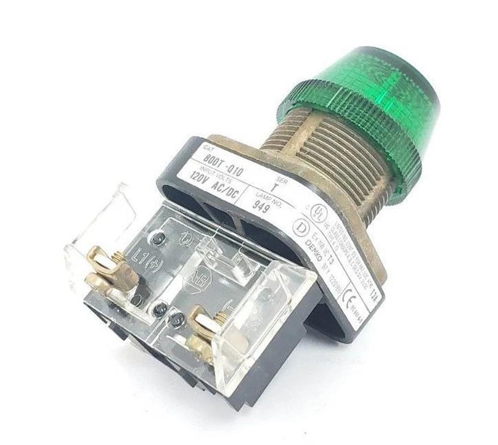 NIB ALLEN-BRADLEY 800T-Q10G SER. T GREEN PILOT LIGHT, 800T-Q10, 120V, TYPE 4, 13