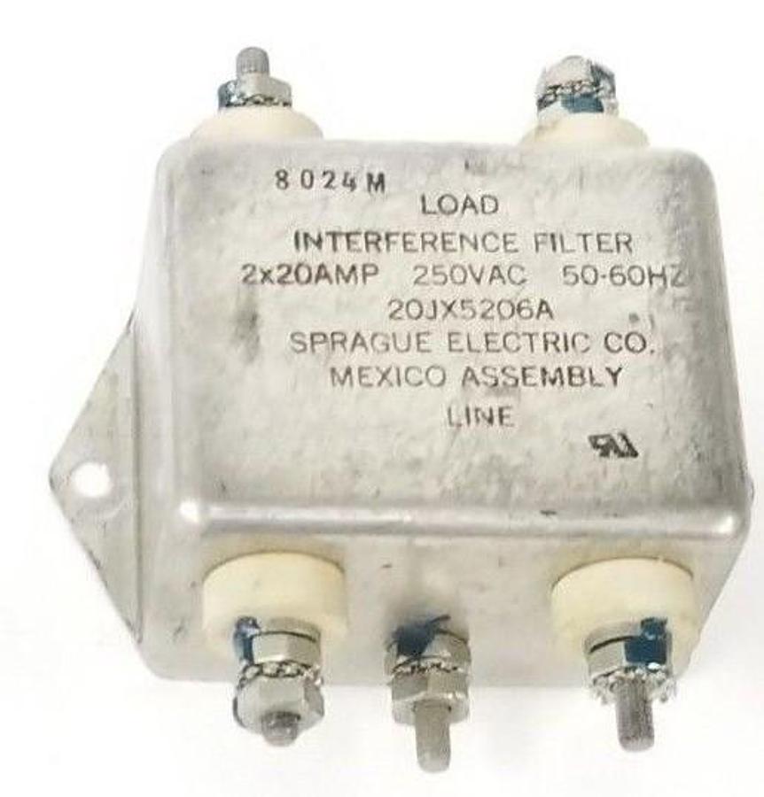 Used SPRAGUE ELECTRIC CO. 20JX5206A LOAD INTERFERENCE FILTER 2X20A 350VAC 50-60HZ