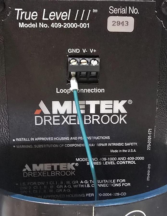 AMETEK Drexelbrook 409-2000-001 True Level III Level Control 409-1000 w/Probe