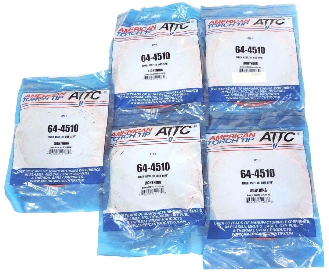 Used LOT OF 5 NEW AMERICAN TORCH TIP 64-4510 LINER ASSY. 10' .045-1/16" LIGHTNING