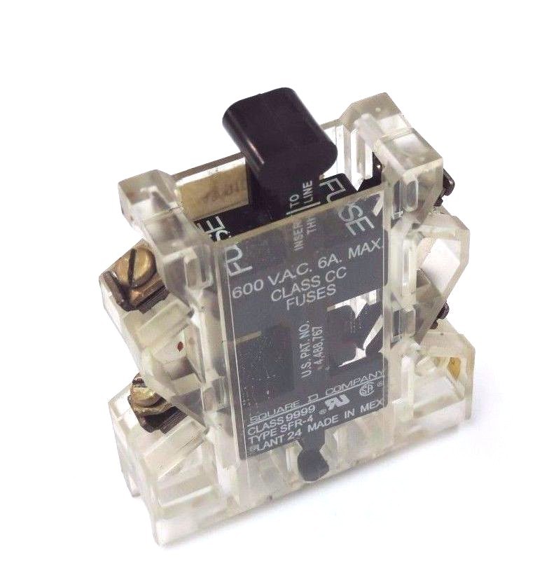Used SQUARE D 9999-SFR4 CIRCUIT FUSE HOLDER 9999SFR4, 600 VAC 6A MAX CLASS CC FUSES