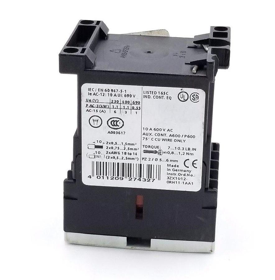 Used SIEMENS 3RH1131-1BB40 CONTROL RELAY 10AMP, 4POLE, 3NO/1NC 24VDC COIL