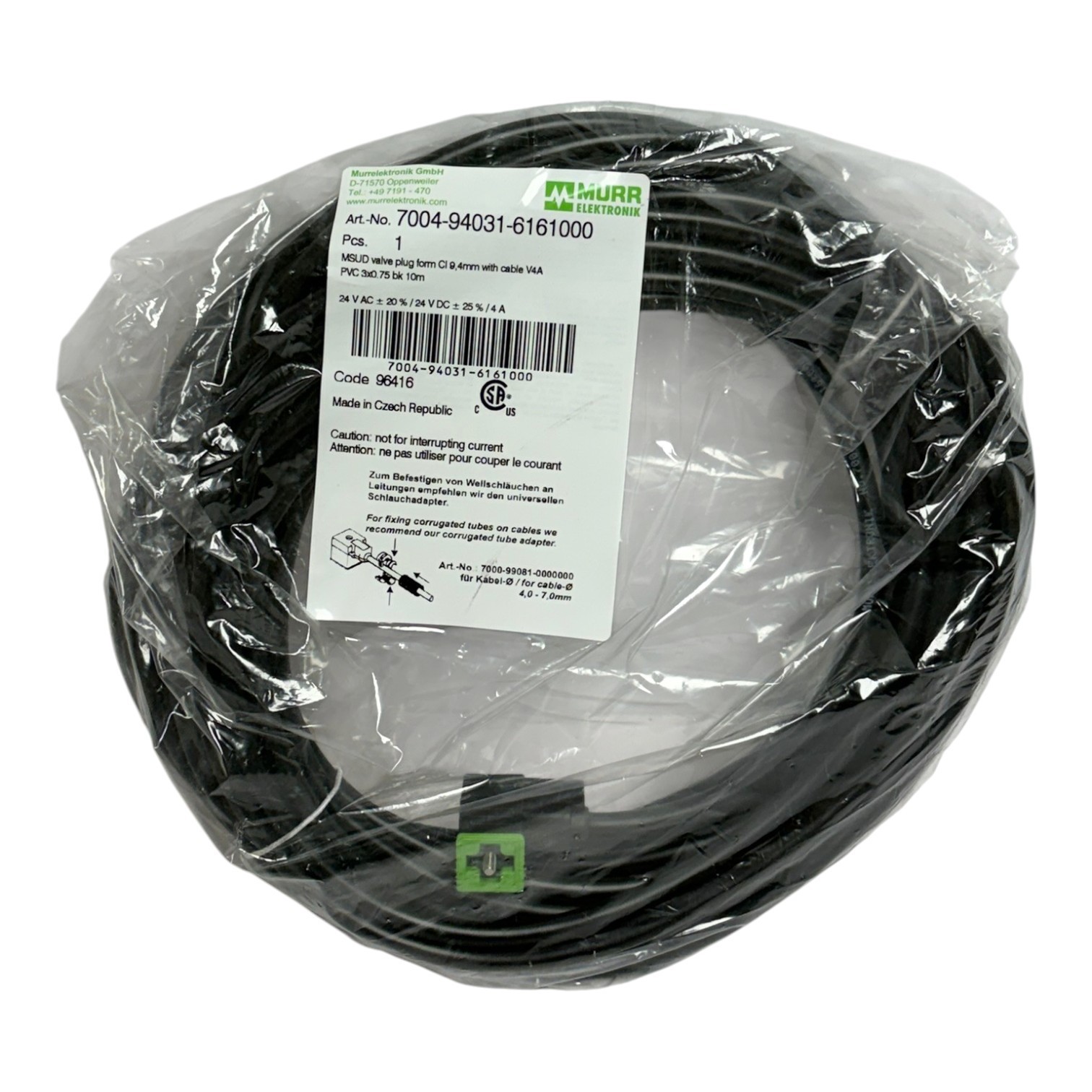 Murr 7004-94031-6161000 MSUD Valve Plug Form CI 9.4mm 10m Cable New
