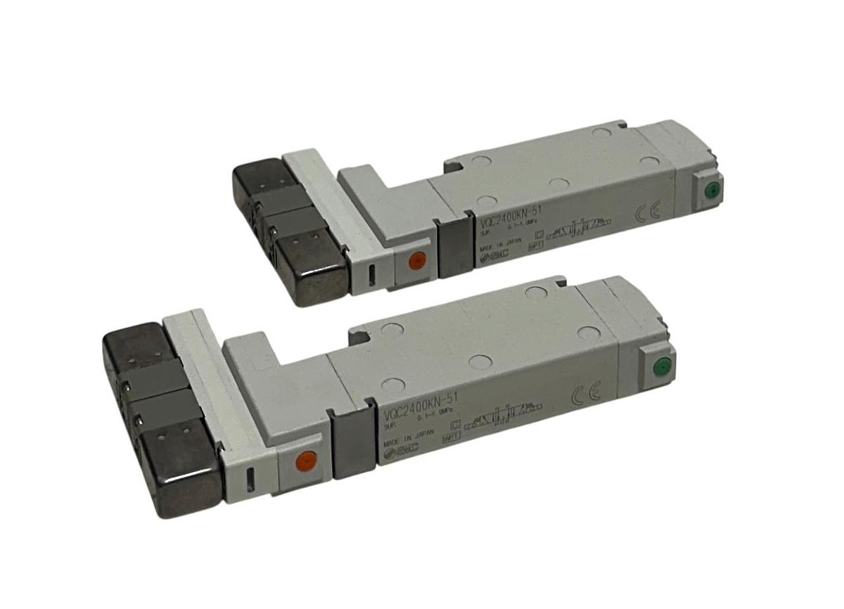 Used 2 SMC VQC2400KN-51 / VQC2400KN51 DOUBLE SOLENOID VQC VALVES PLUG-IN NSNP
