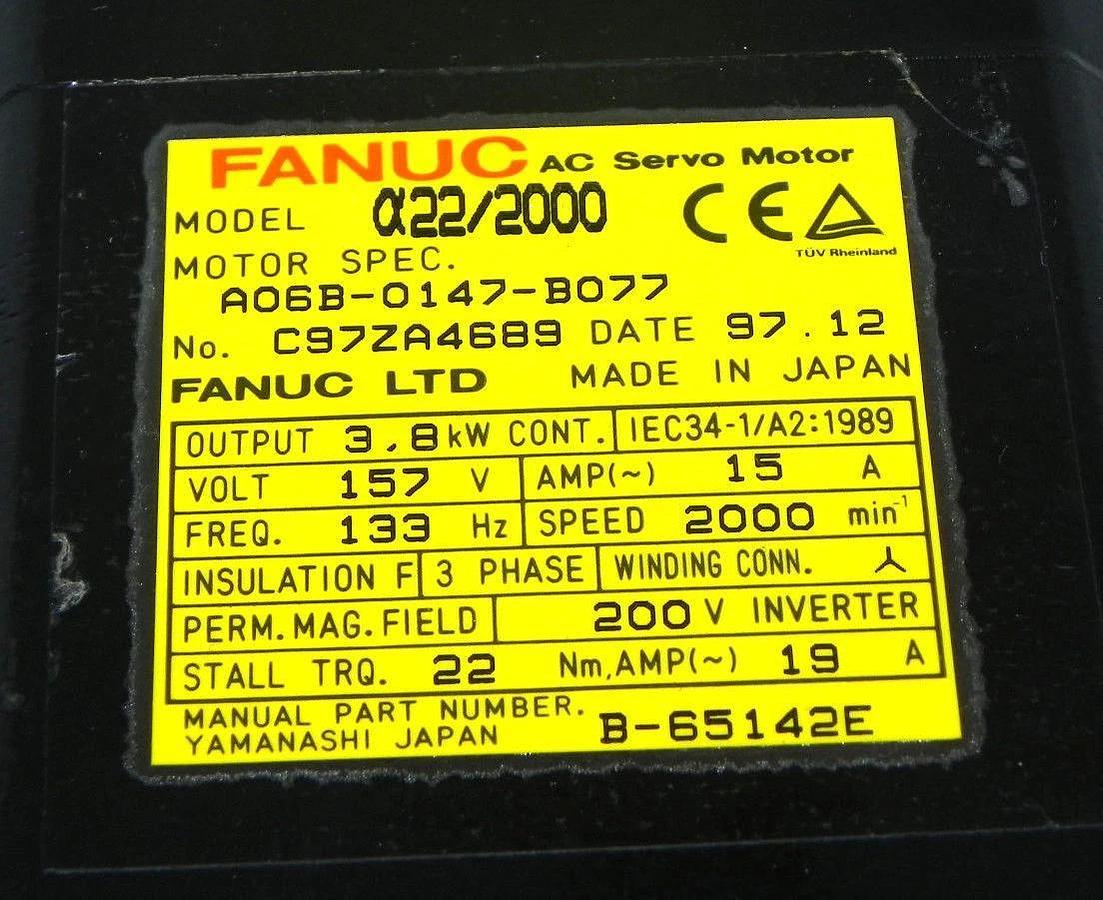 Used FANUC A06B-0147-B077 AC SERVO MOTOR A06B0147B077, C97ZA4689