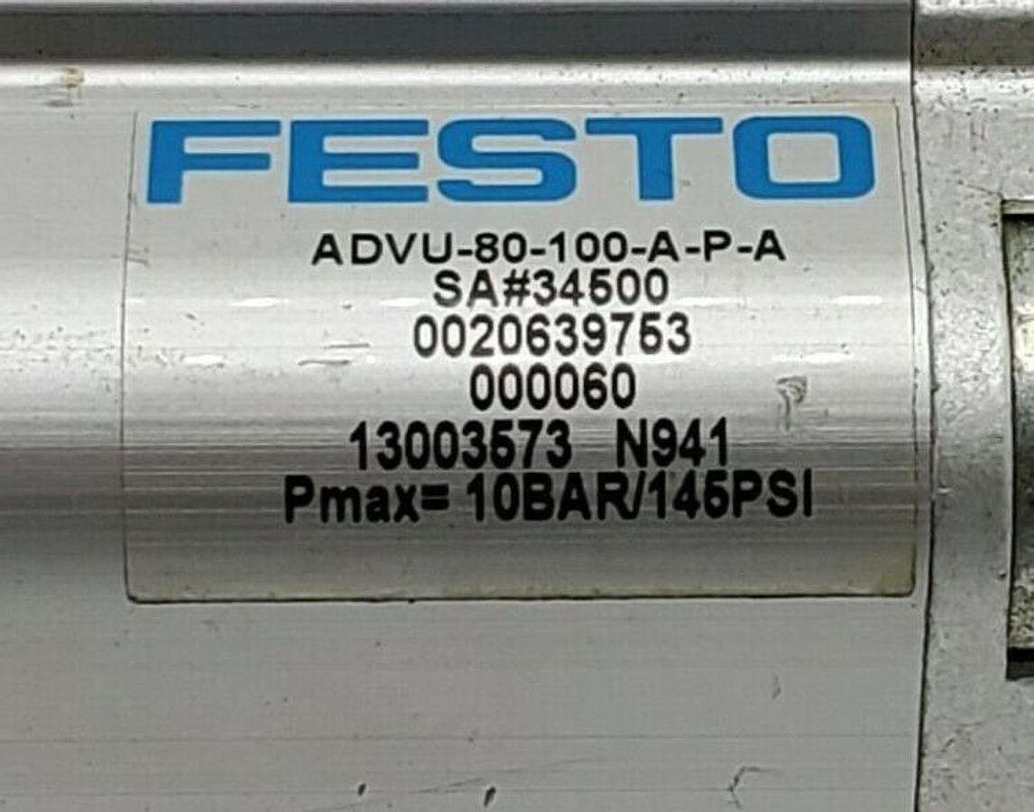 Used FESTO ADVU-80-100-A-P-A COMPACT CYLINDER 80MM BORE X 100MM STROKE ADVU80199APA