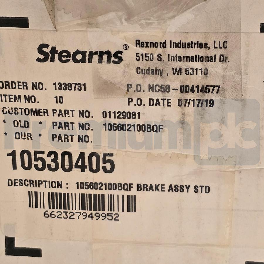 Used Stearns 105602100BQF Spring-Set Disc Brake 6 ft-lb 208-230/460VAC NEMA 56C NSMP